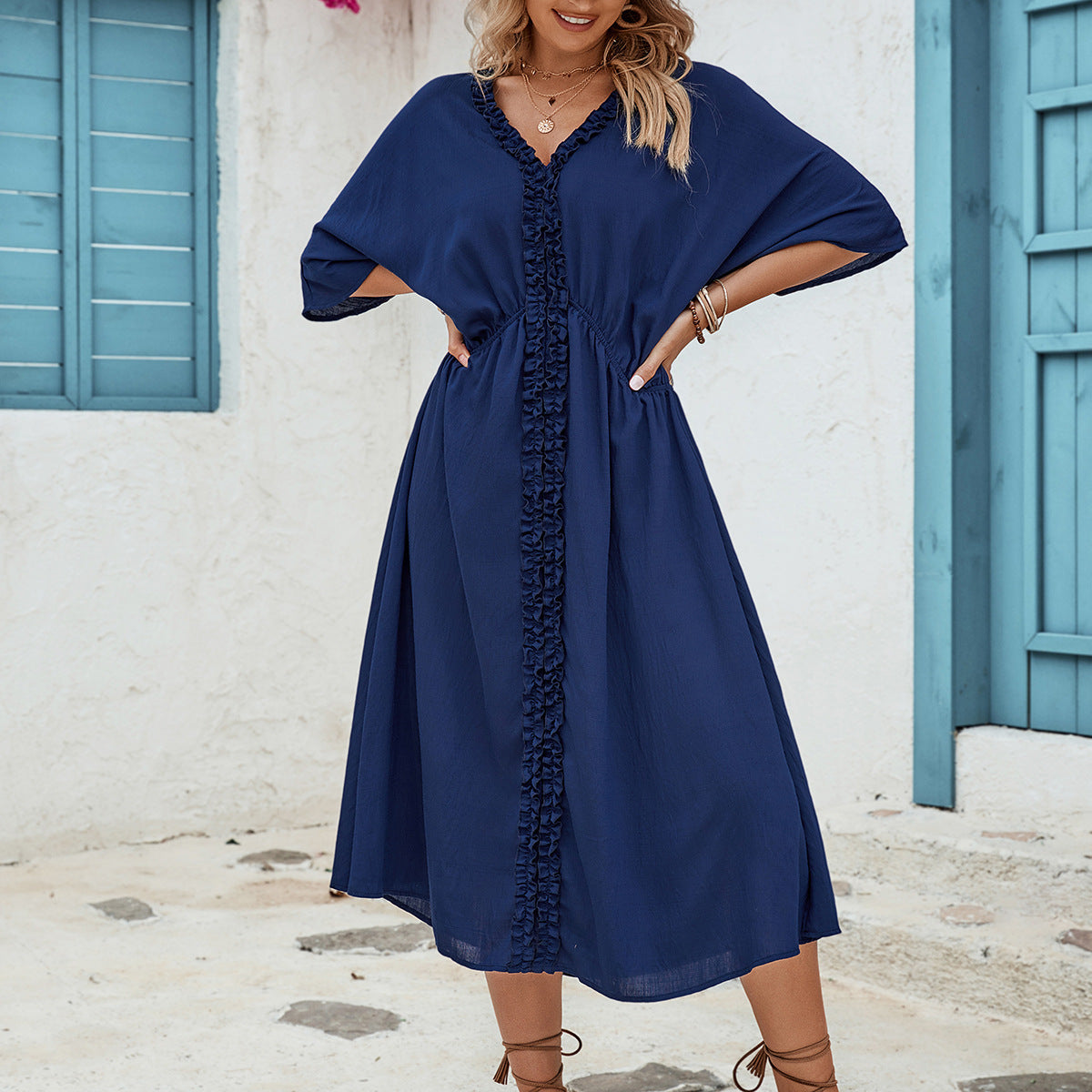 Robe longue de couleur unie