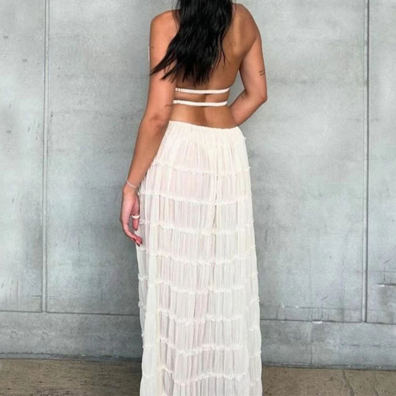 Ensemble 2 pièce robe sexy sans manches, dos nu