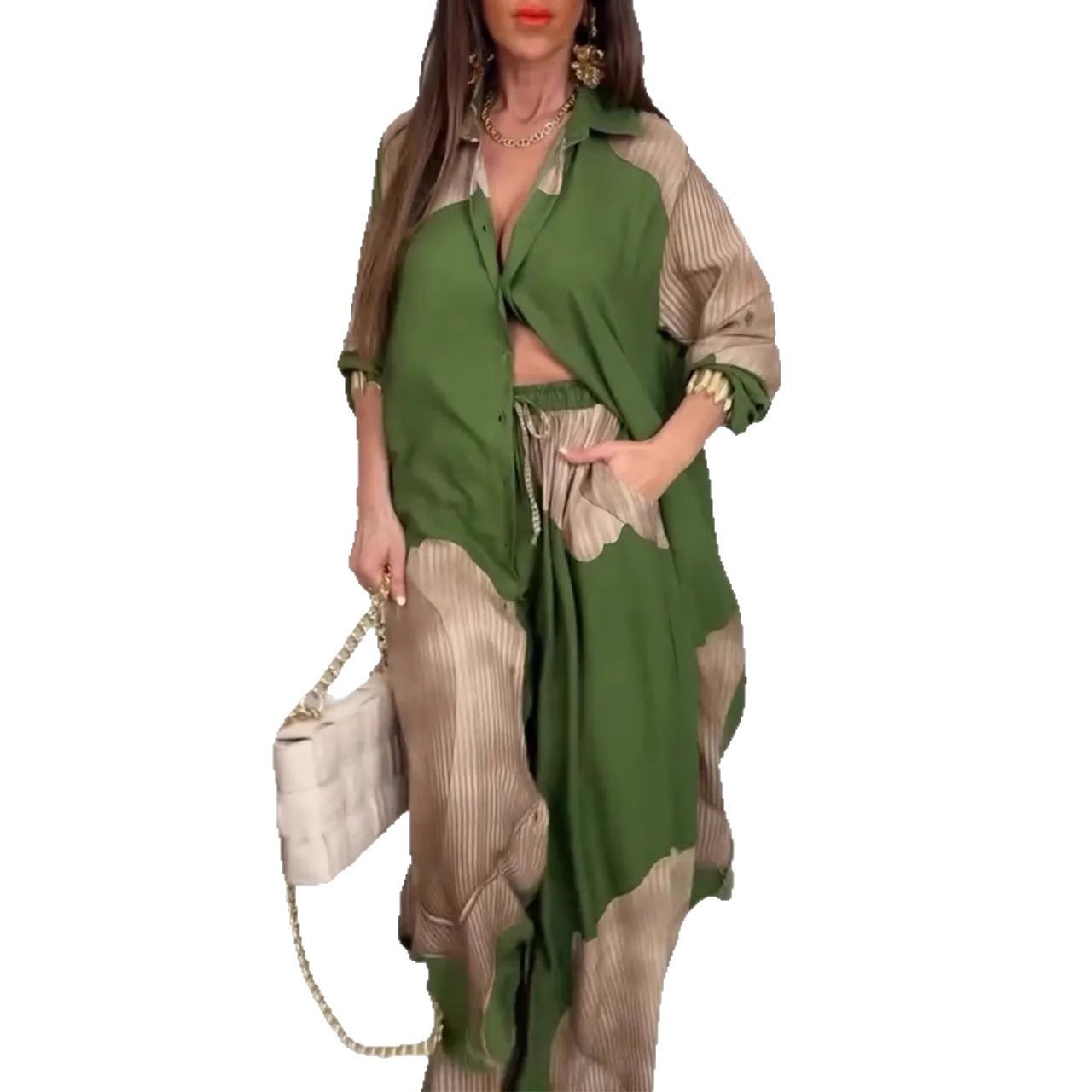 Printed top and pants set with three-quarter sleeves,