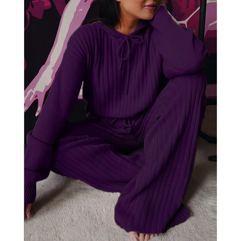 Casual long sleeve set with loose hood