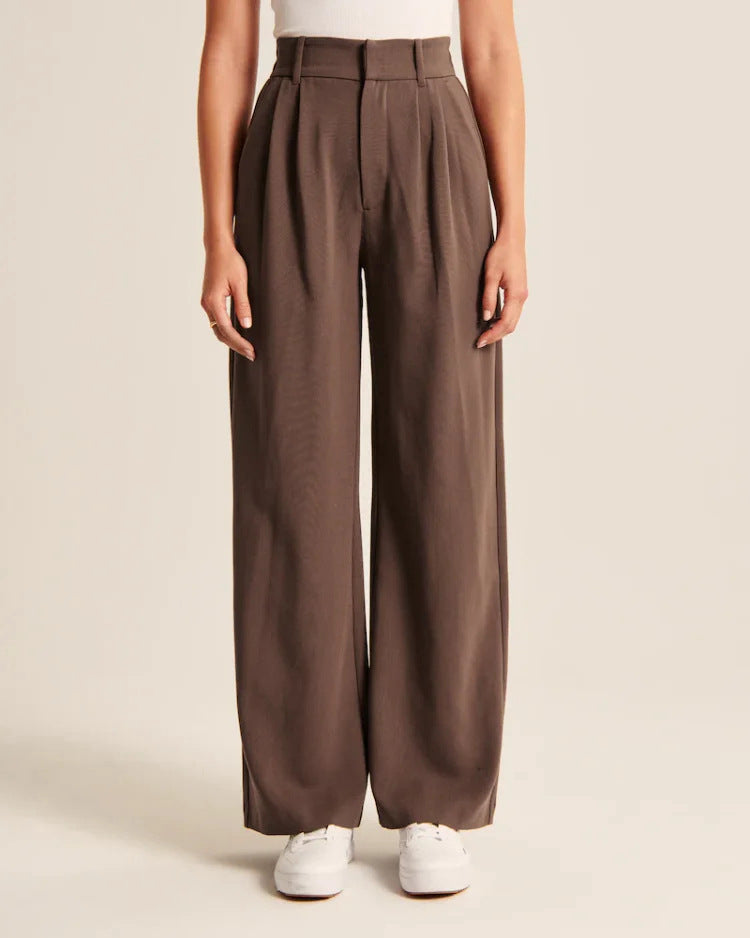 Casual high waisted straight wide leg pants