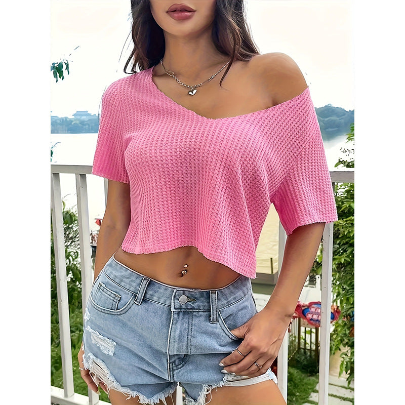 Pull d'été à col en V, amincissant la clavicule