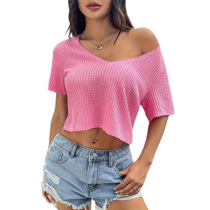 Pull d'été à col en V, amincissant la clavicule
