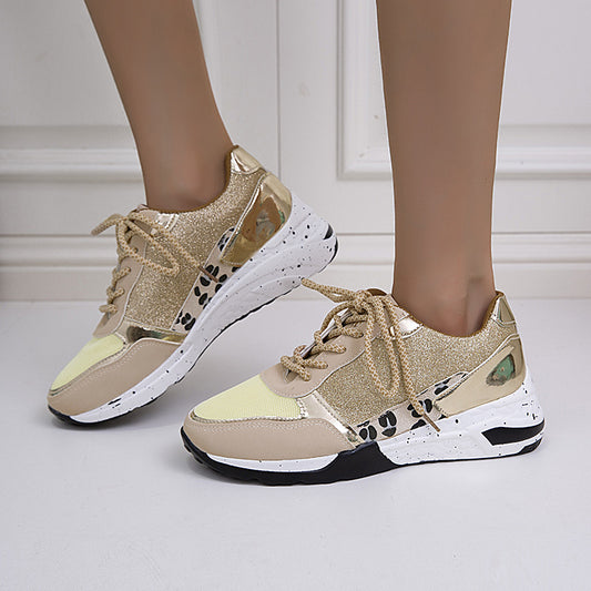 Flat wedge lace-up sneakers