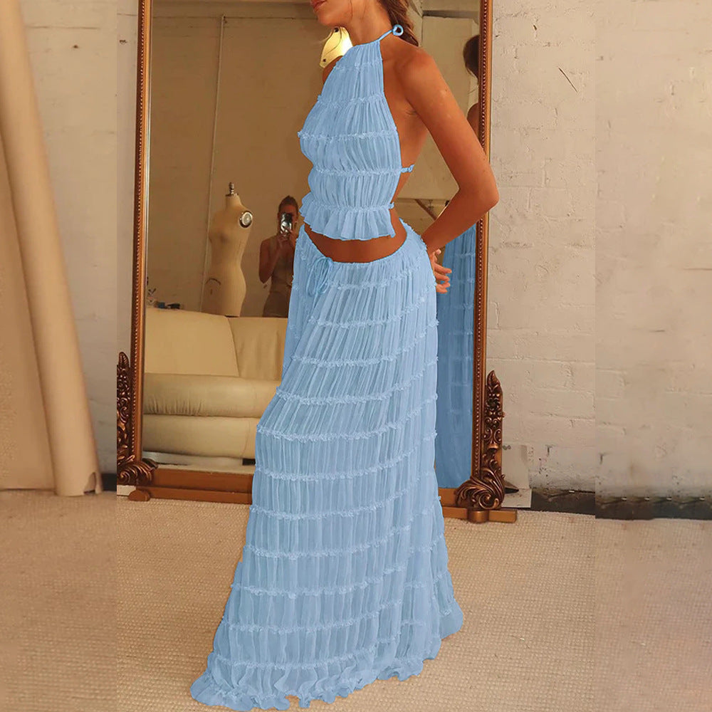 Ensemble 2 pièce robe sexy sans manches, dos nu
