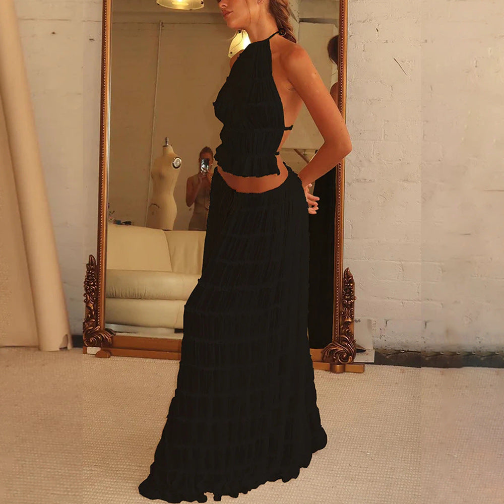 Ensemble 2 pièce robe sexy sans manches, dos nu