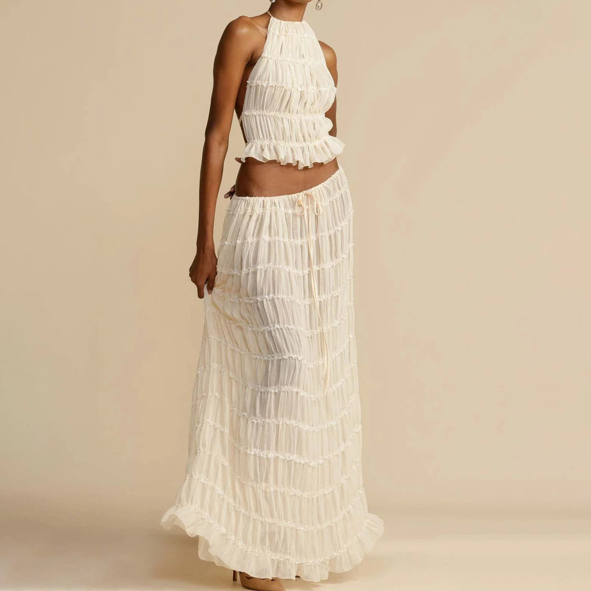 Ensemble 2 pièce robe sexy sans manches, dos nu