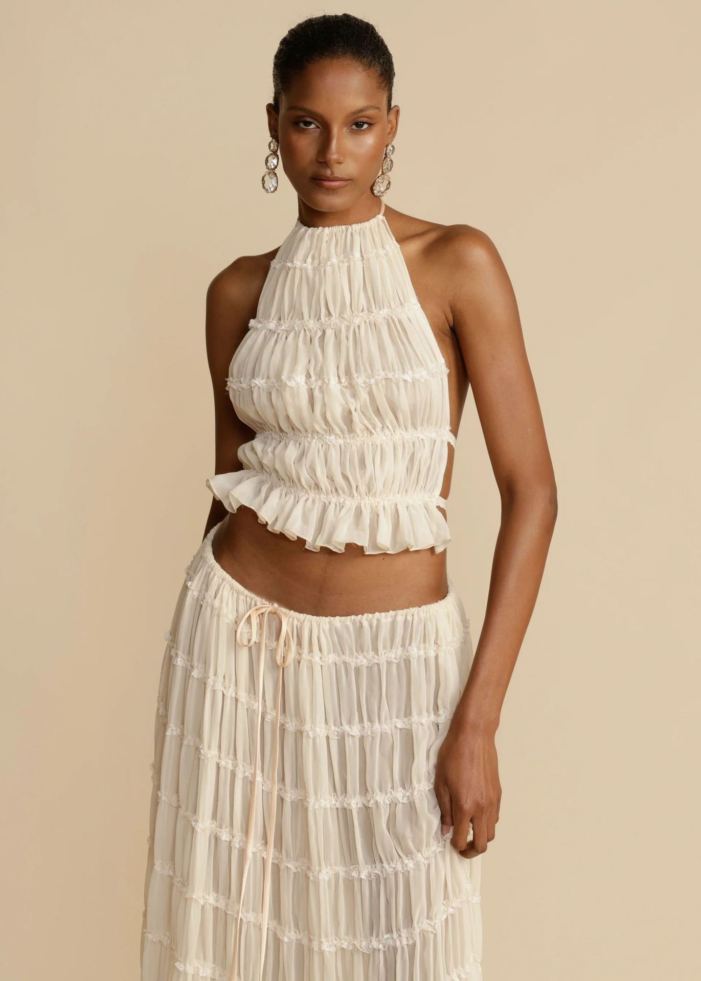 Ensemble 2 pièce robe sexy sans manches, dos nu