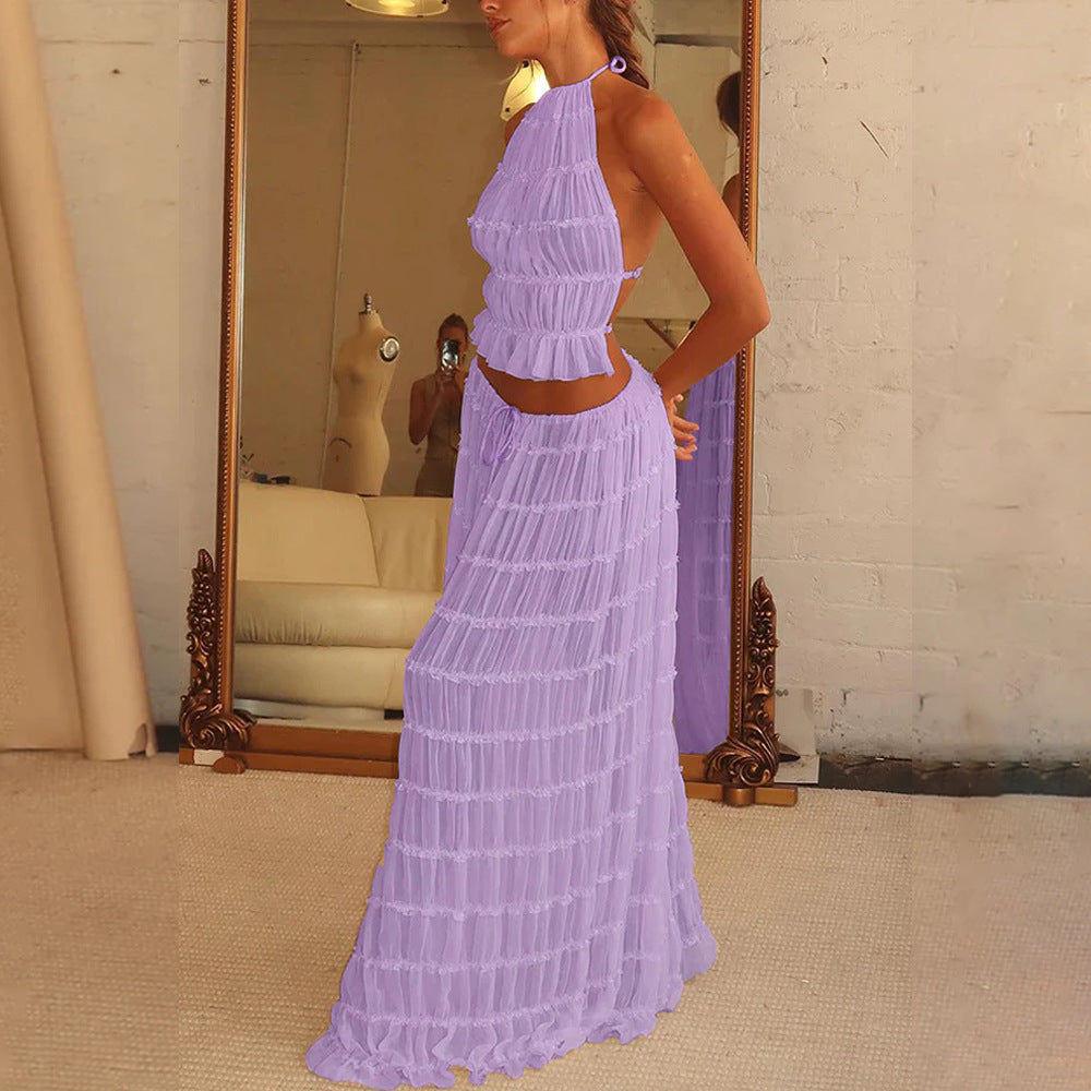 Ensemble 2 pièce robe sexy sans manches, dos nu