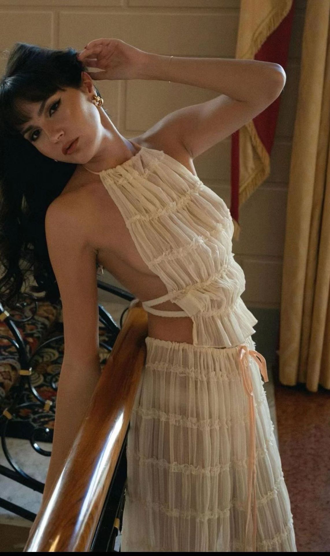 Ensemble 2 pièce robe sexy sans manches, dos nu