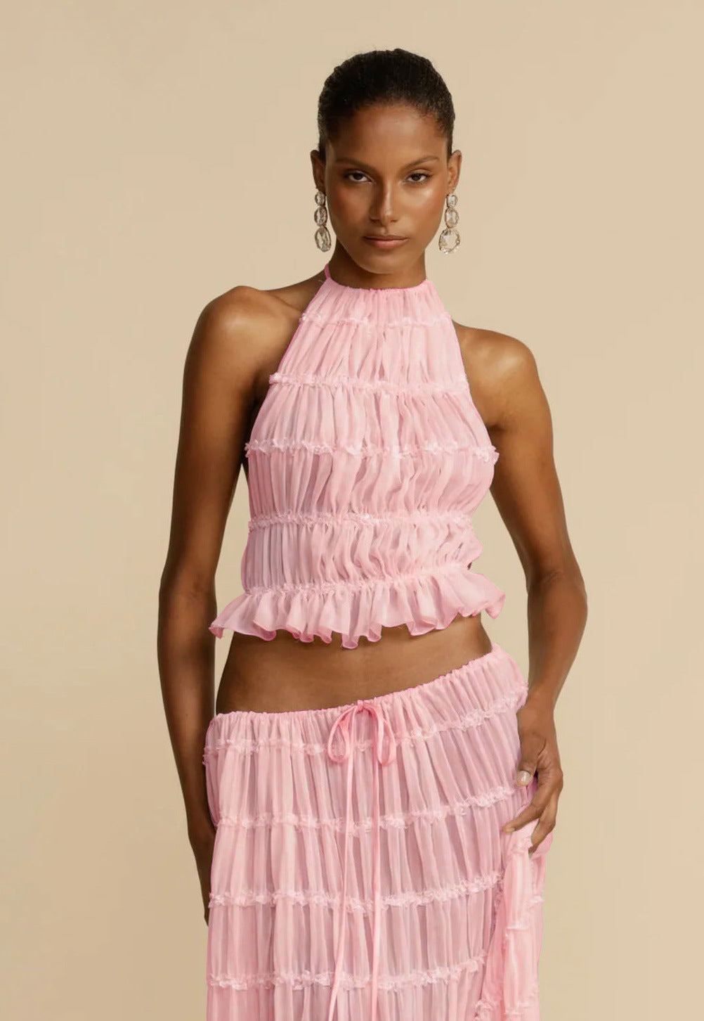 Ensemble 2 pièce robe sexy sans manches, dos nu