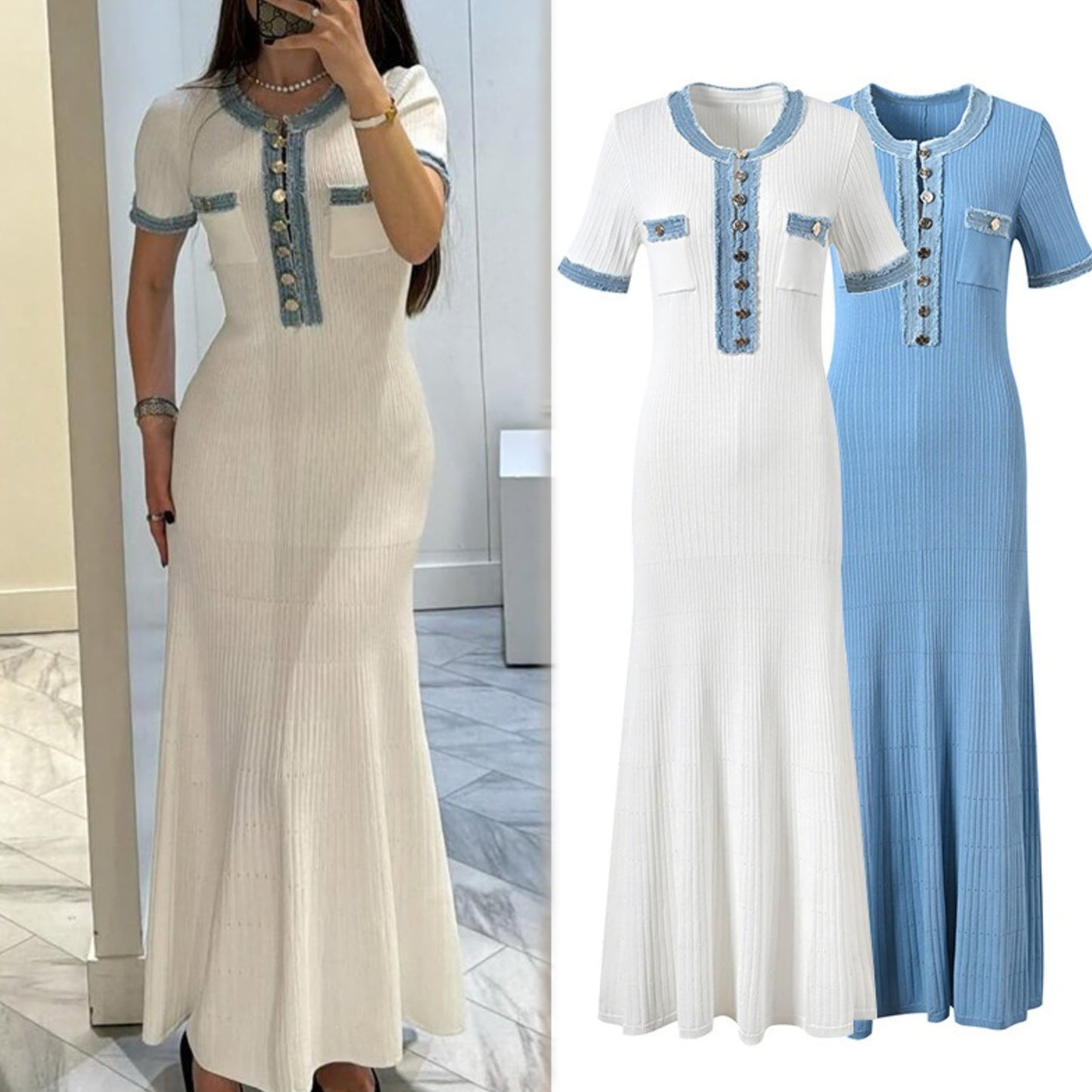 Robe d'été légère en tricot et denim