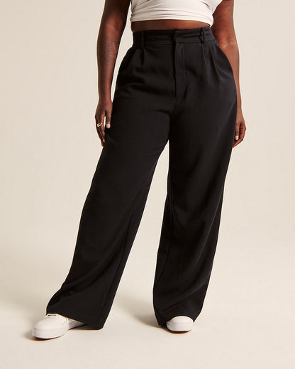 Casual high waisted straight wide leg pants