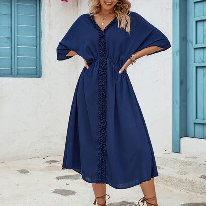 Robe longue de couleur unie