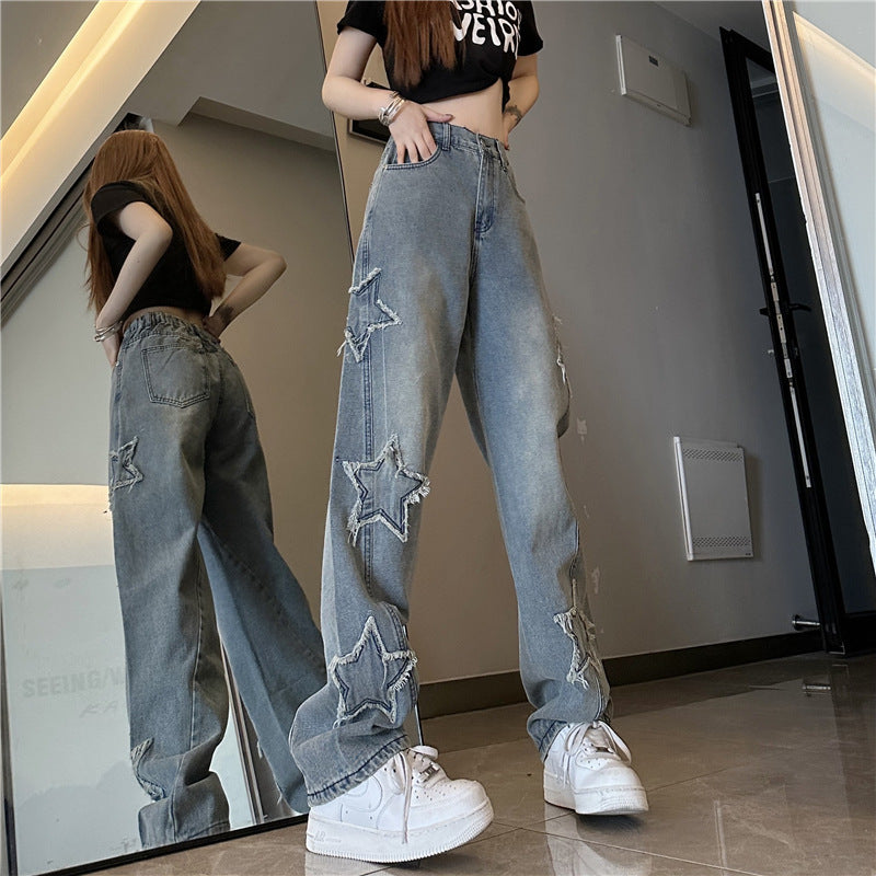 Embroidered wide leg jeans