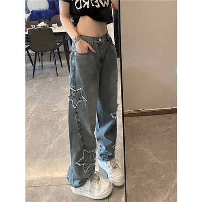 Embroidered wide leg jeans