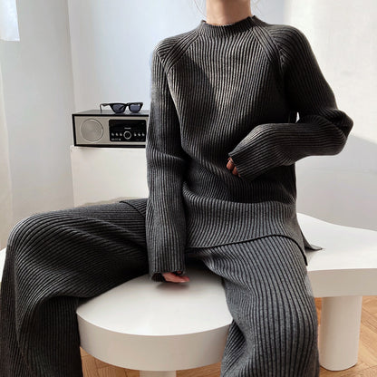 Pantalon large tricoté deux pièces pour femme