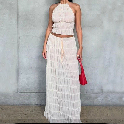 Ensemble 2 pièce robe sexy sans manches, dos nu