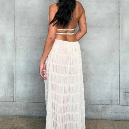 Ensemble 2 pièce robe sexy sans manches, dos nu