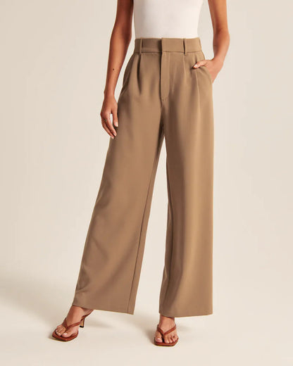 Casual high waisted straight wide leg pants
