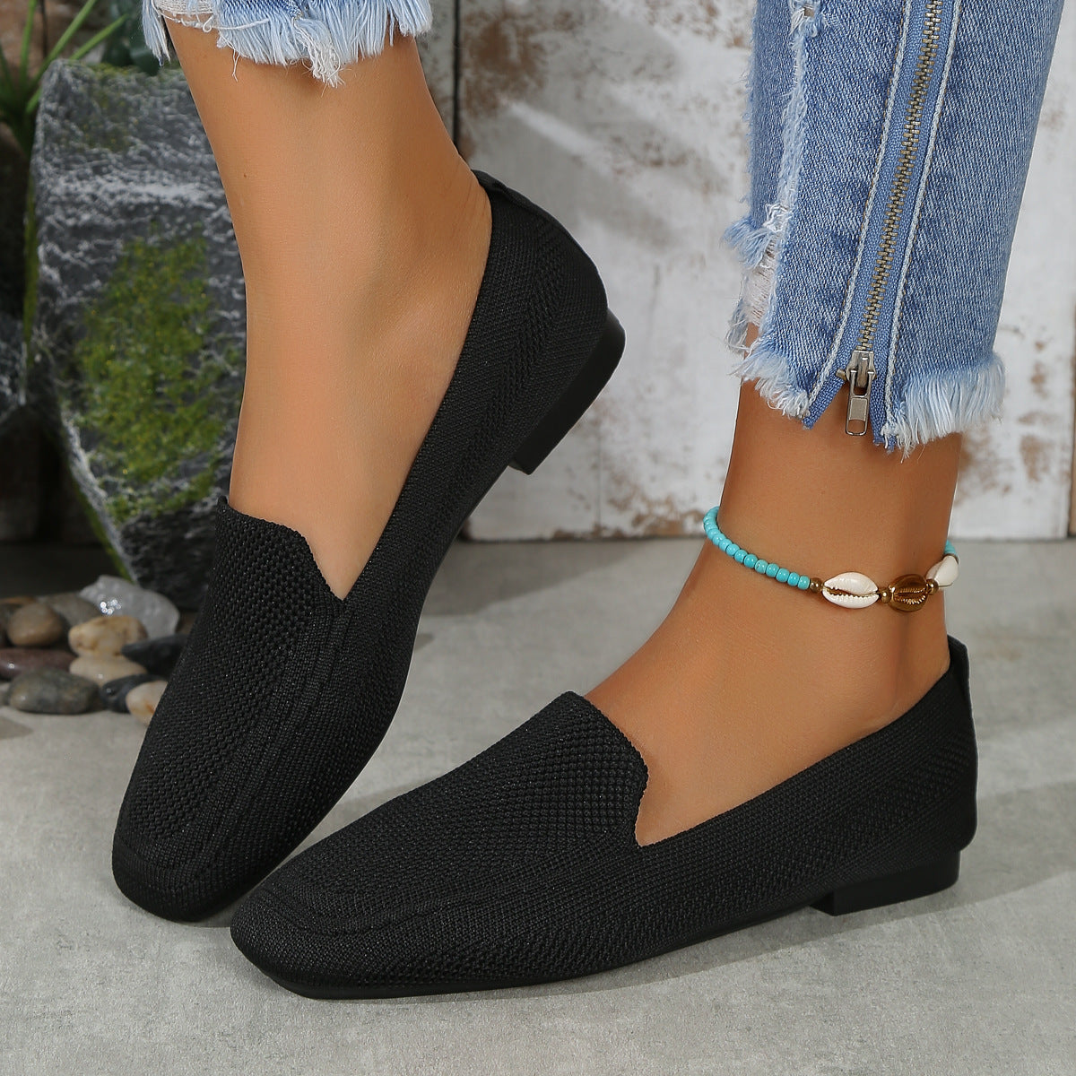 Knitted flat loafers