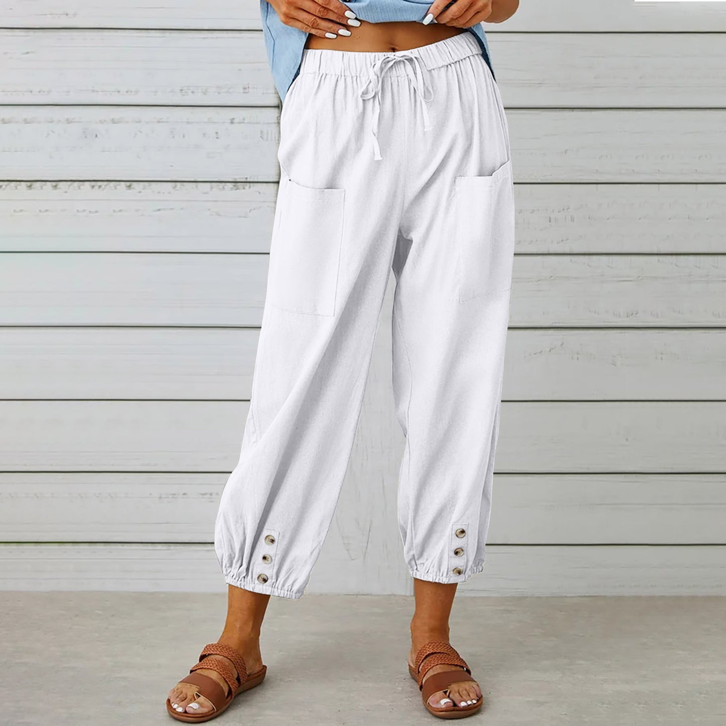 Cotton and linen drawstring pants