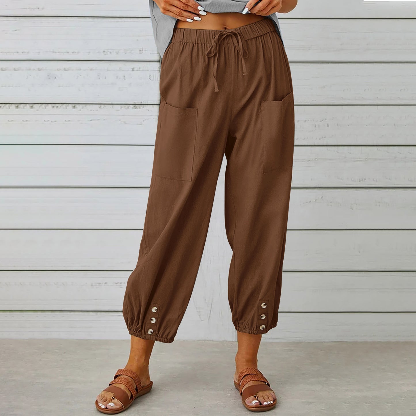Cotton and linen drawstring pants