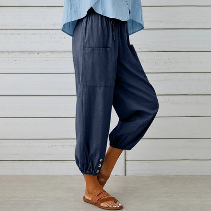 Cotton and linen drawstring pants