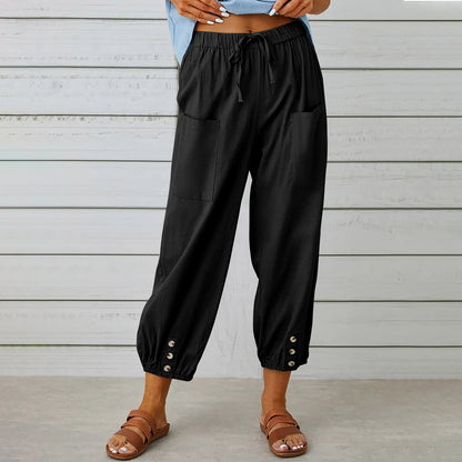 Cotton and linen drawstring pants