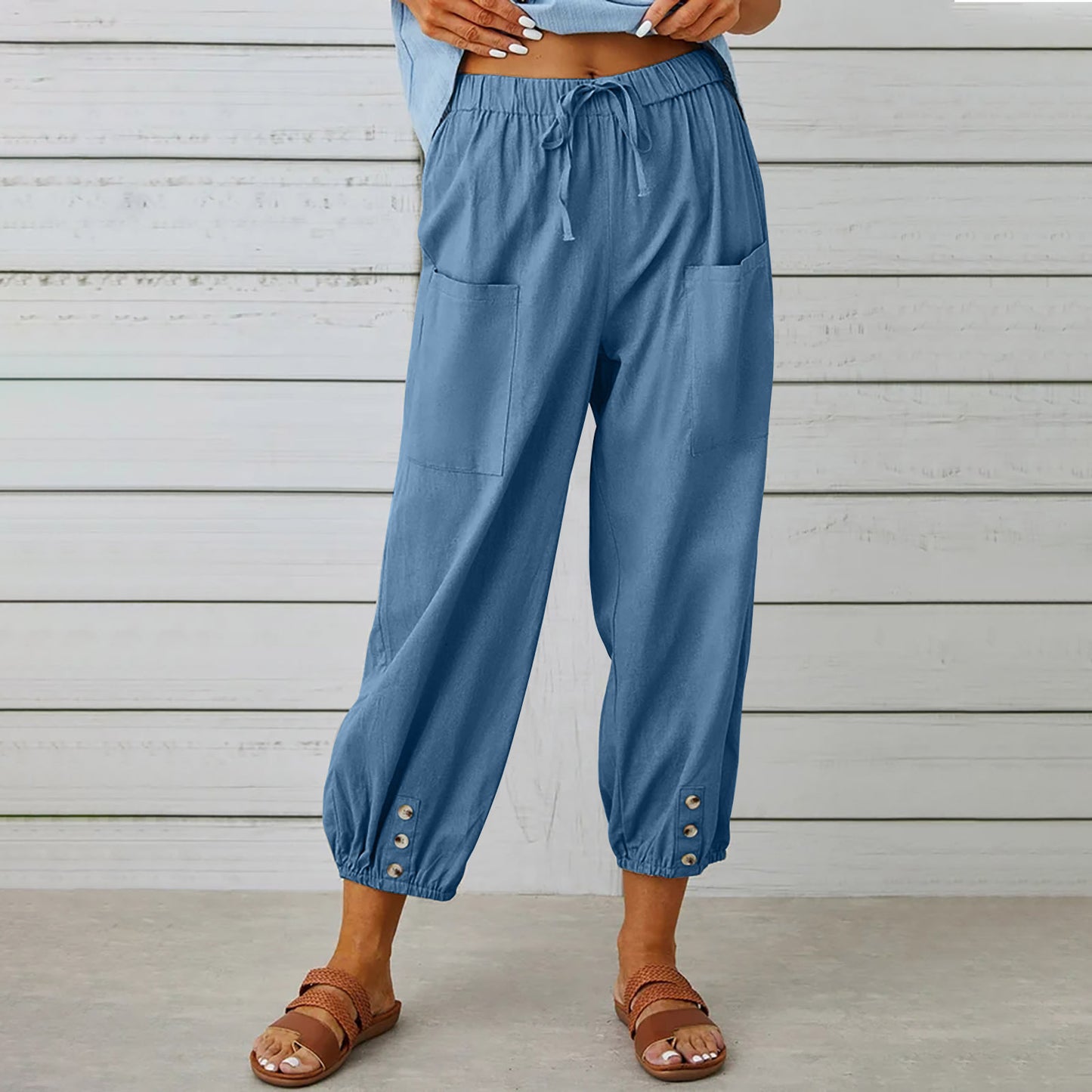 Cotton and linen drawstring pants