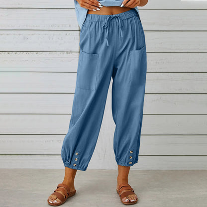 Cotton and linen drawstring pants