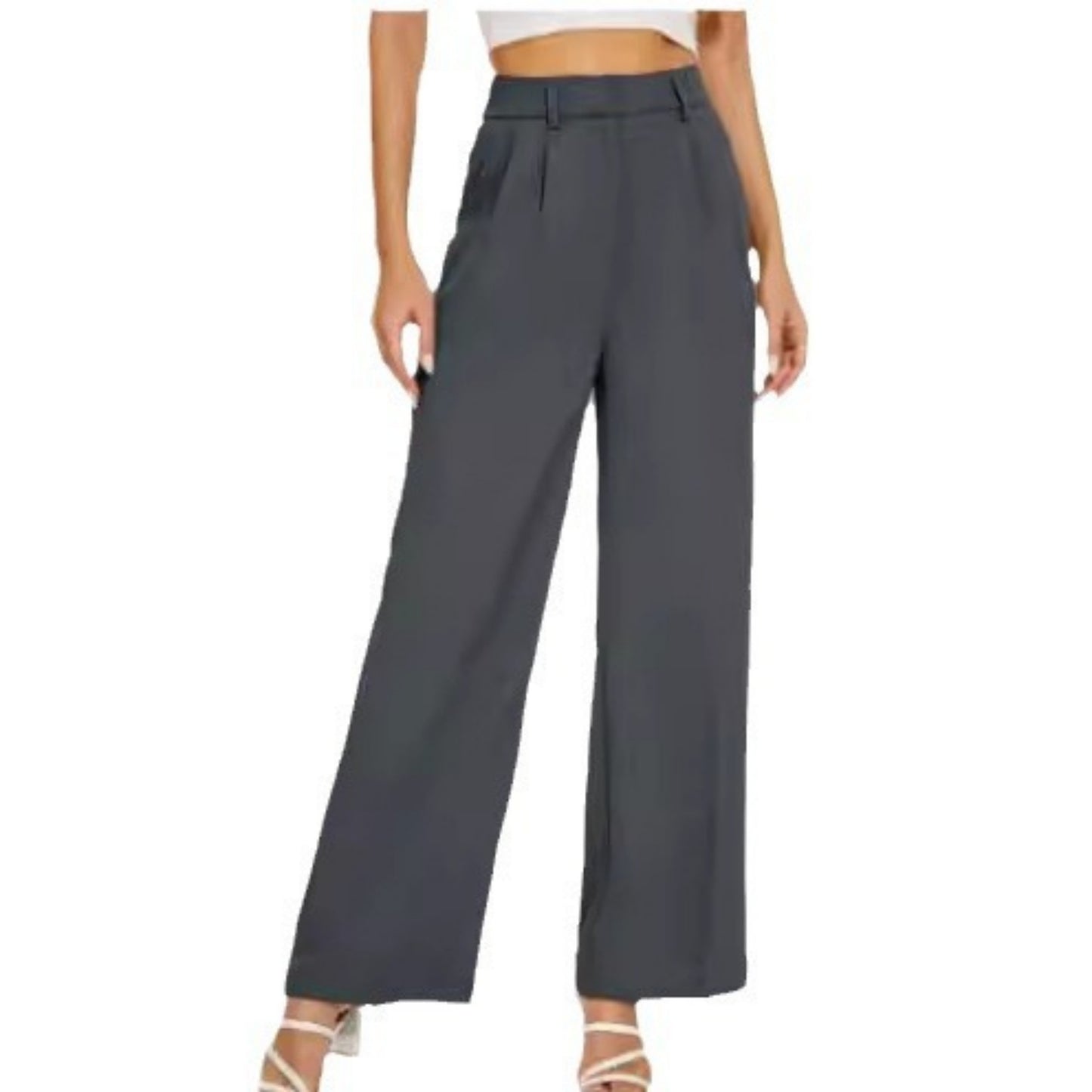 Casual high waisted straight wide leg pants