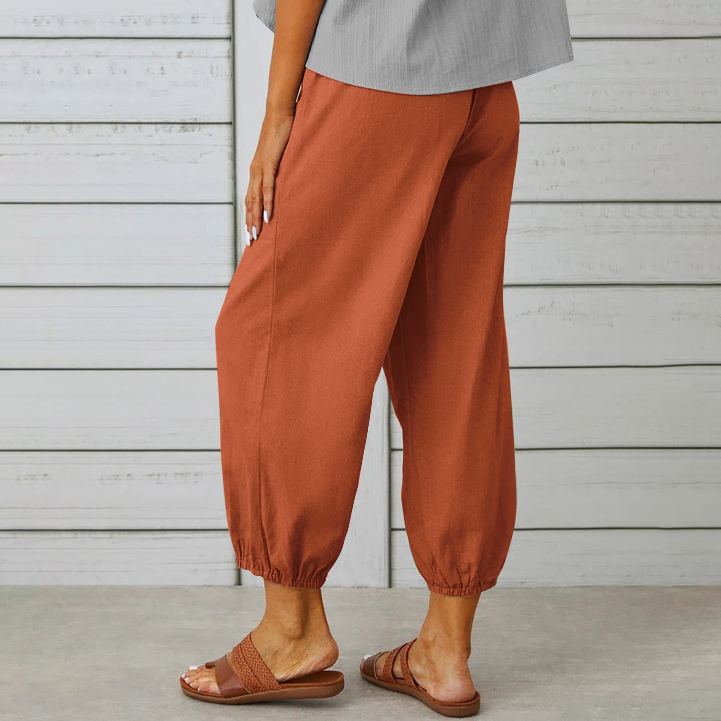Cotton and linen drawstring pants