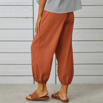 Cotton and linen drawstring pants