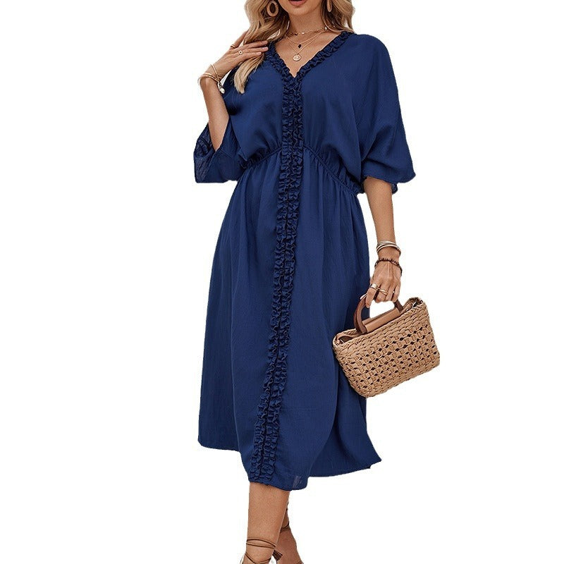 Robe longue de couleur unie