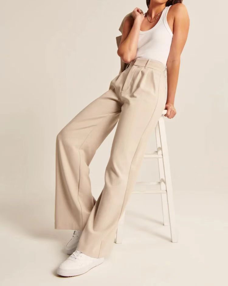 Casual high waisted straight wide leg pants