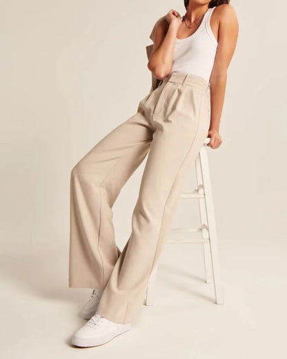 Casual high waisted straight wide leg pants