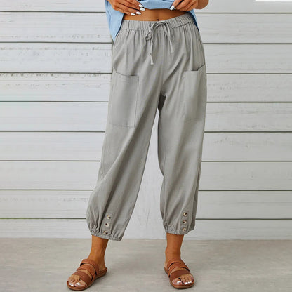 Cotton and linen drawstring pants