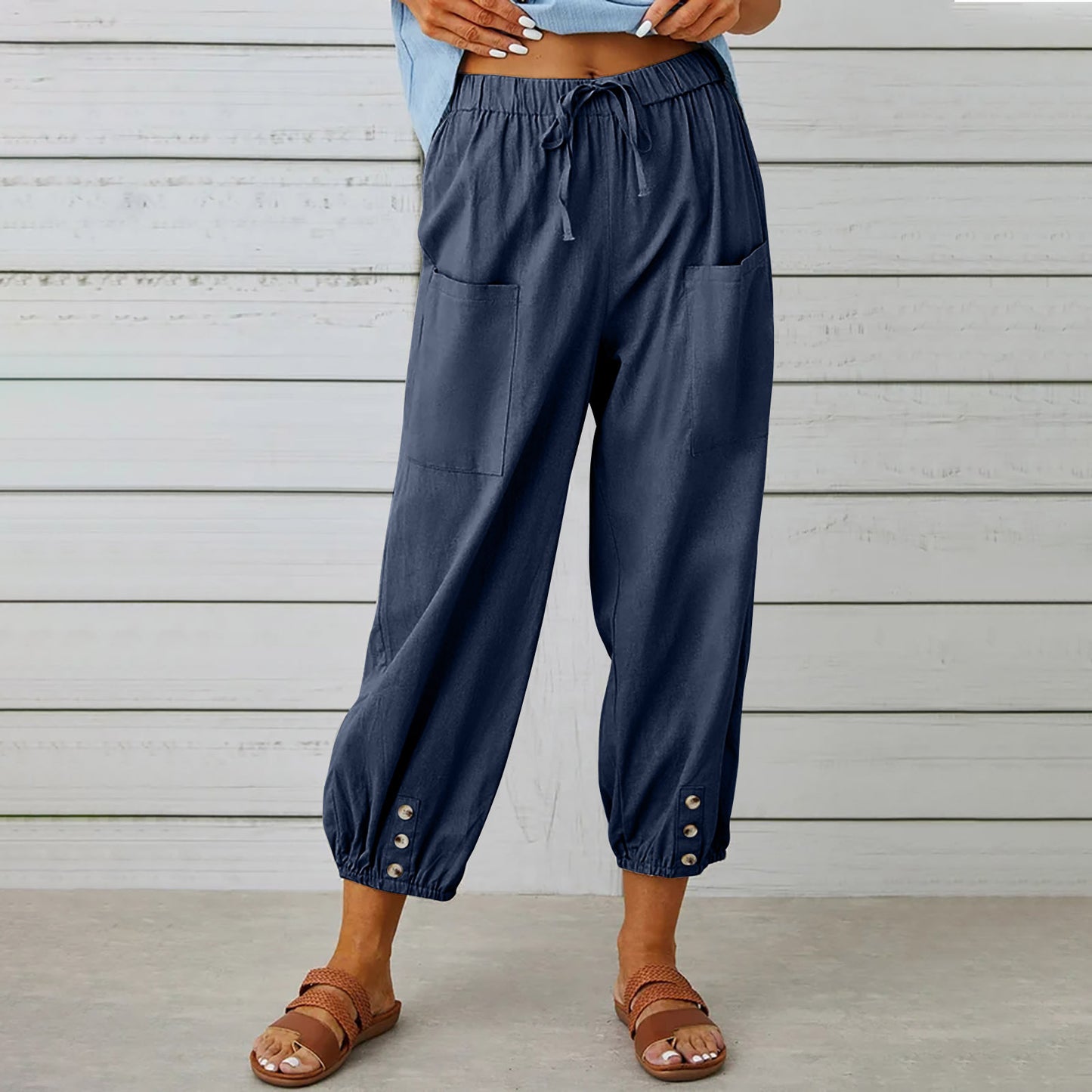 Cotton and linen drawstring pants