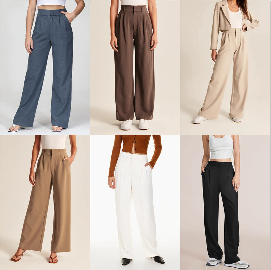 Casual high waisted straight wide leg pants