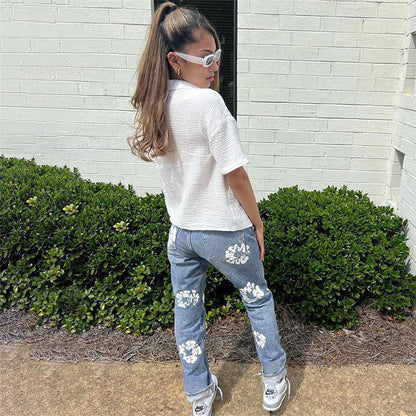 High-waisted straight jeans