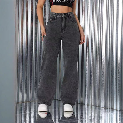 High-waisted, straight-leg embroidered jeans