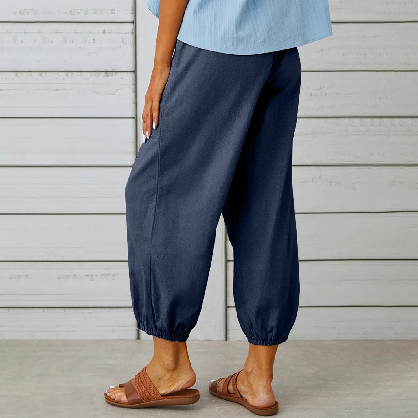Cotton and linen drawstring pants