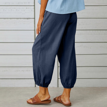 Cotton and linen drawstring pants