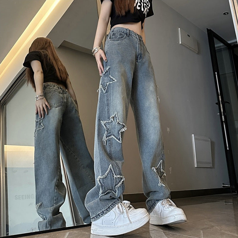 Embroidered wide leg jeans