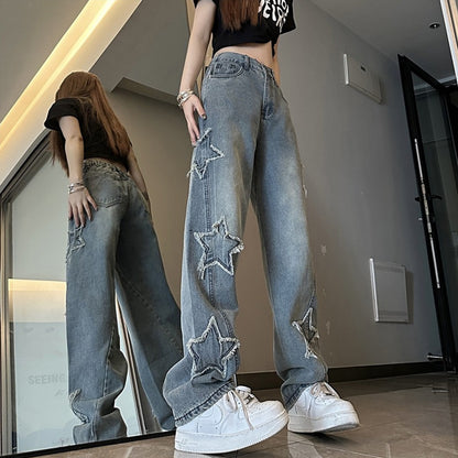 Embroidered wide leg jeans