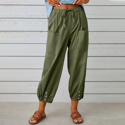Cotton and linen drawstring pants