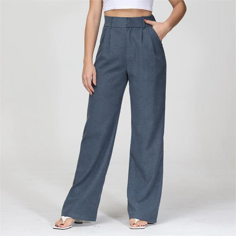 Casual high waisted straight wide leg pants