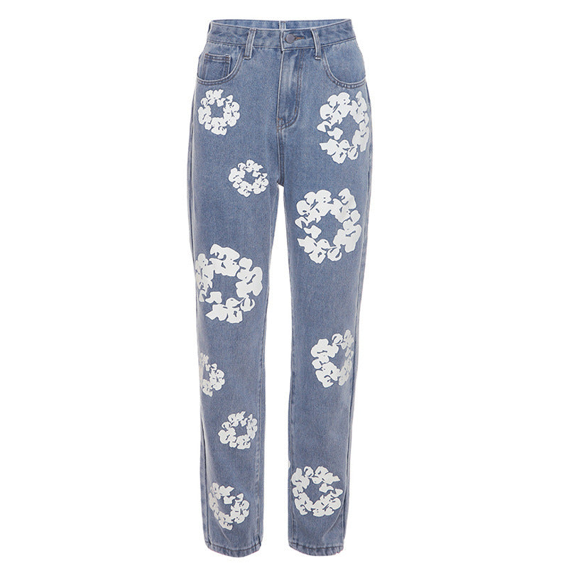 High-waisted straight jeans