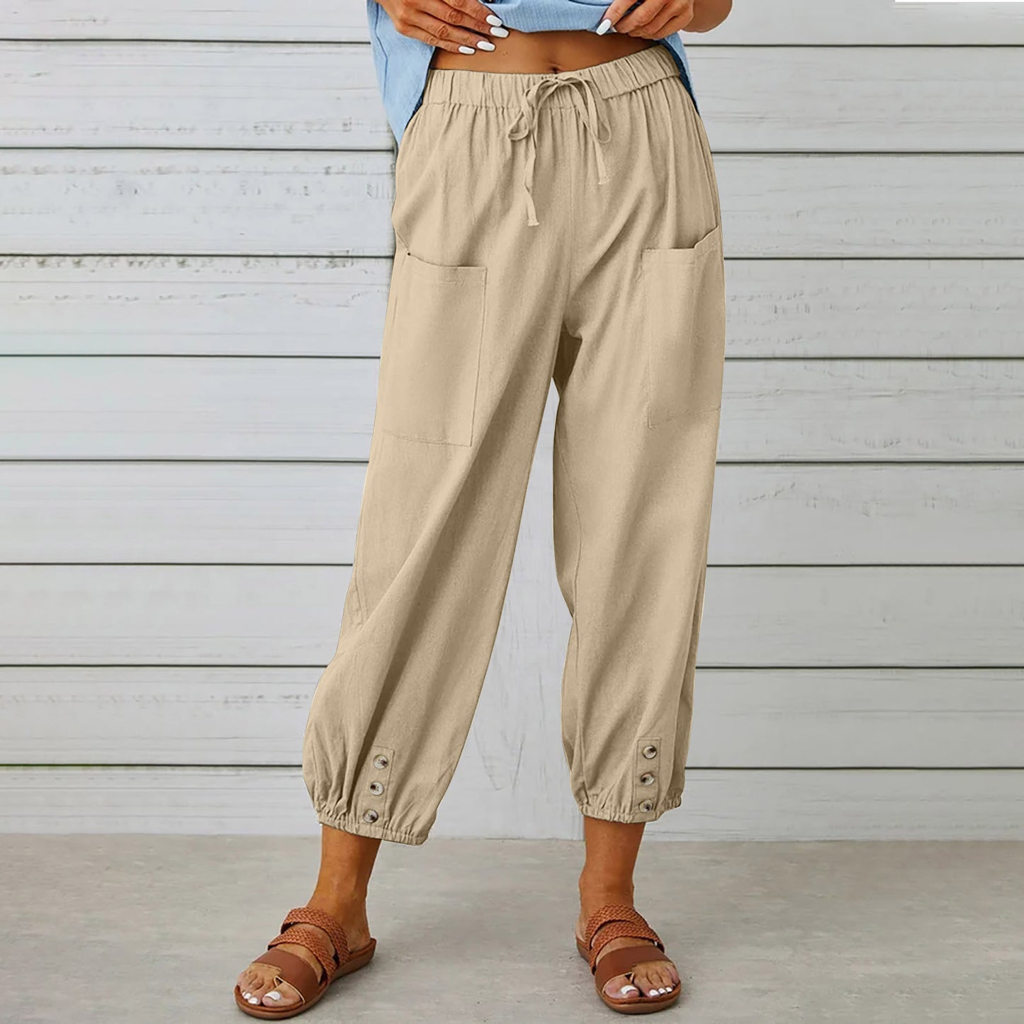Cotton and linen drawstring pants